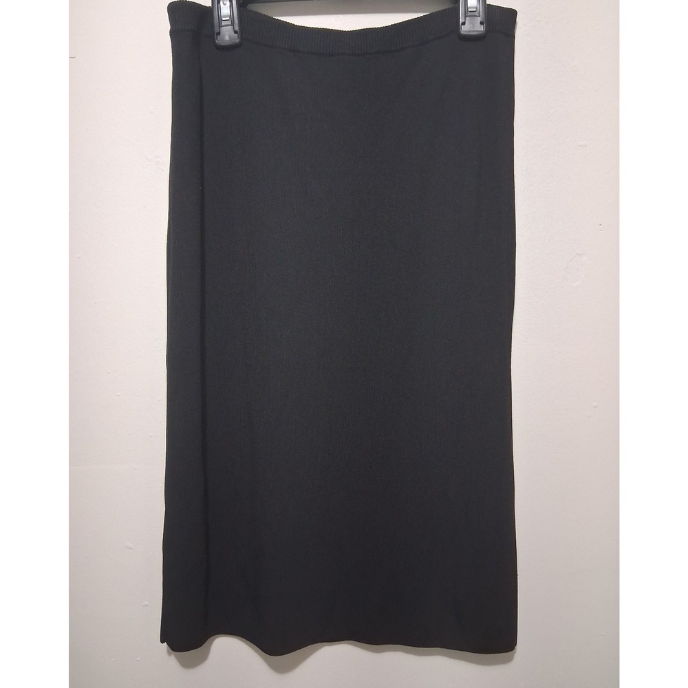 Cyrus Womens Black Ribbed Knit Midi Skirt Elastic Waist Size S